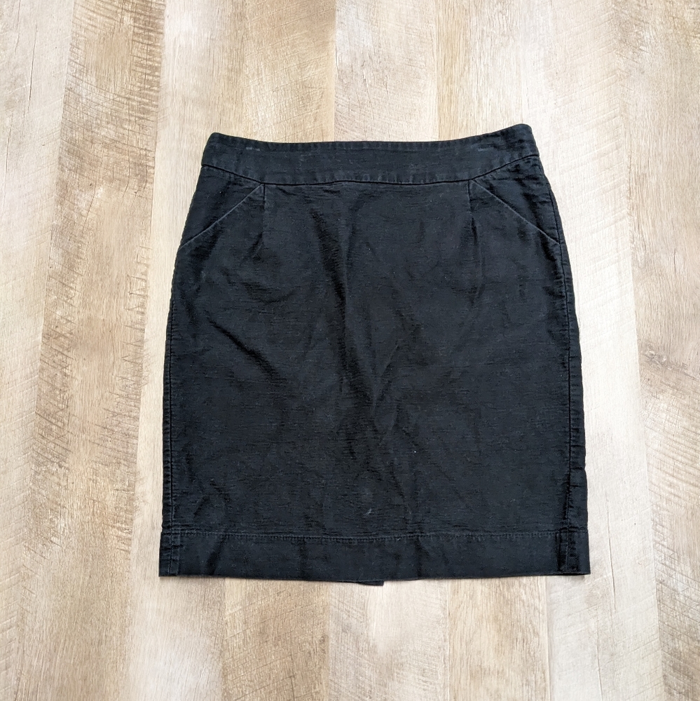 J Crew Black Cotton Pencil Skirt